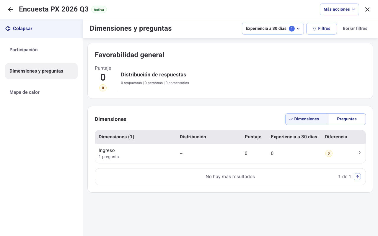 Tabla de Dimensiones y preguntas con la columna Diferencia respecto de la encuesta comparada