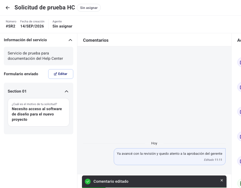 Comentario editado, marcado como Editado junto a la hora