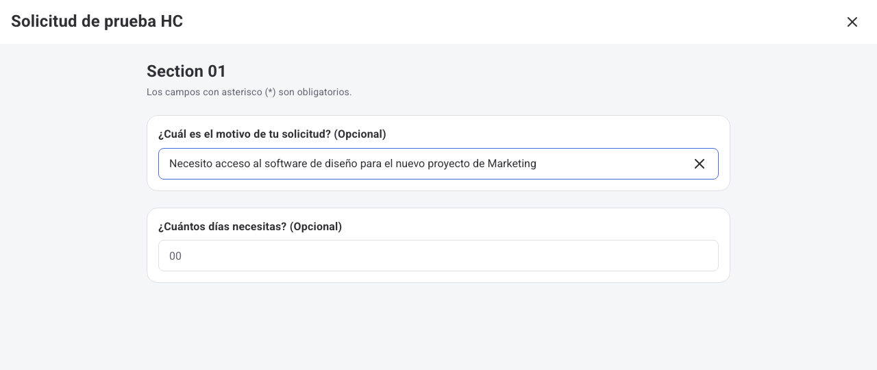 Formulario en modo edición con el motivo de la solicitud modificado