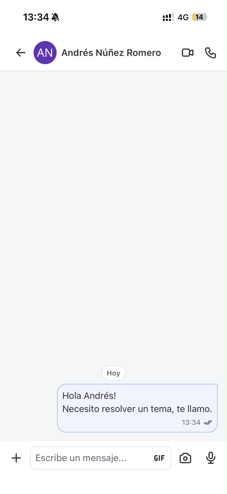 Header of a chat in the mobile app with the video and phone icons
