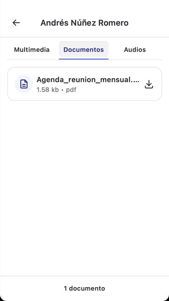 Pestaña Documentos de la galería en la app mobile con un archivo PDF