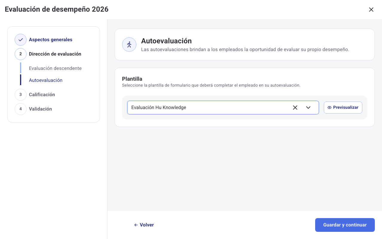 Configuración de la Autoevaluación con plantilla seleccionada