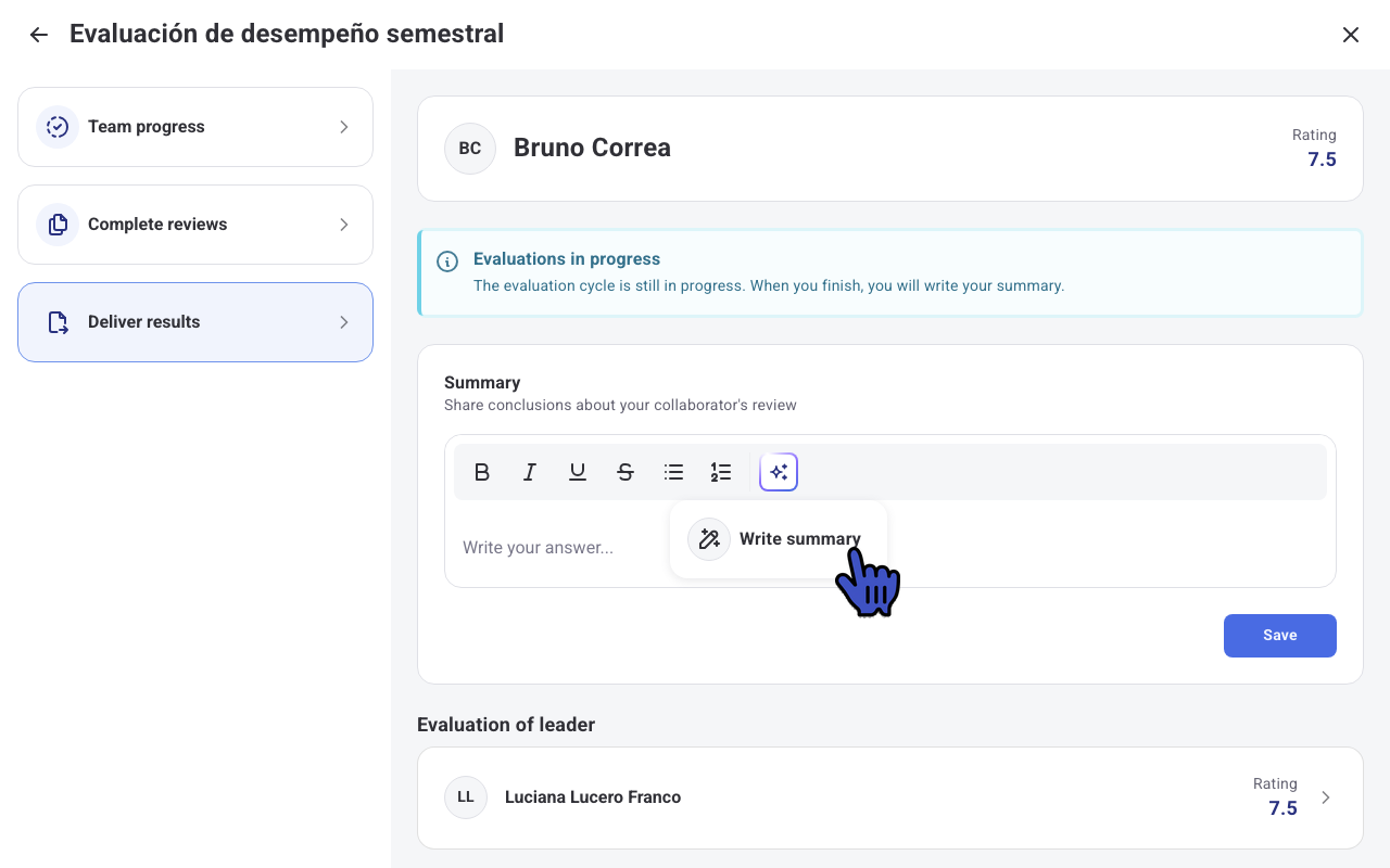 Summary field with the AI assistant menu and the Write summary option