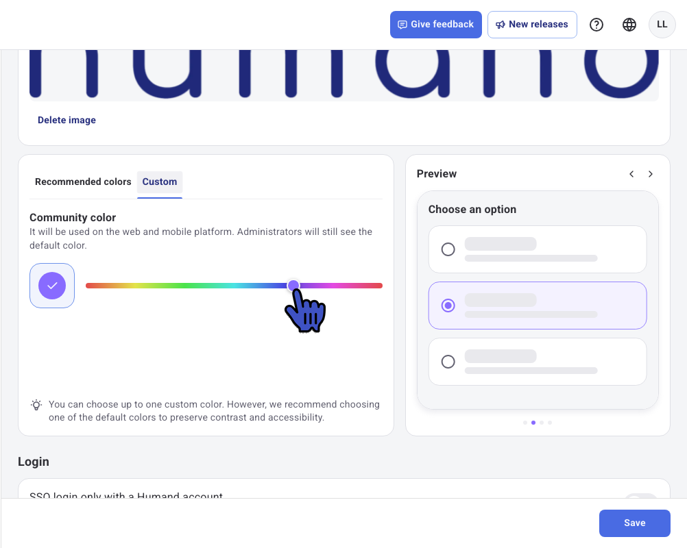 Custom tab with the shade selector and the Preview