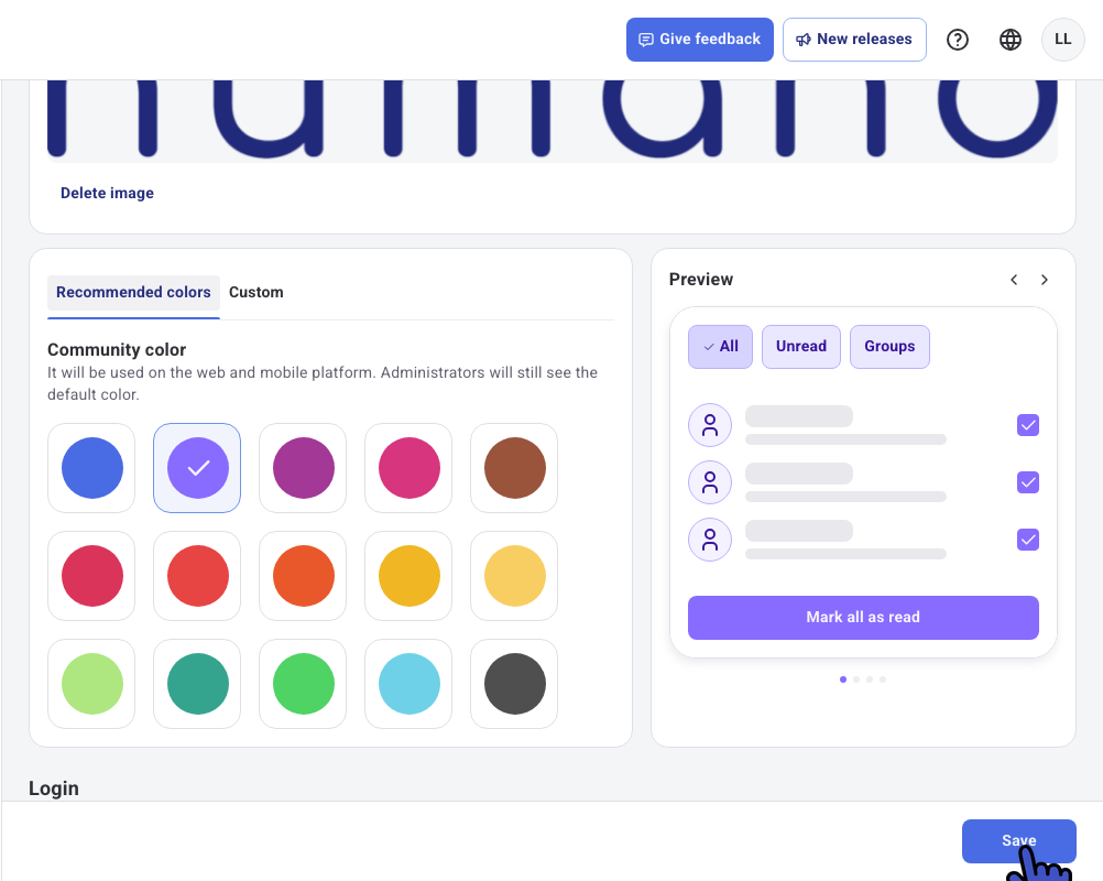 Save button enabled after choosing a community color