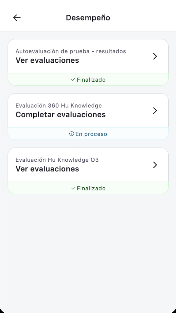 Listado de ciclos de evaluación en la app, con un ciclo finalizado