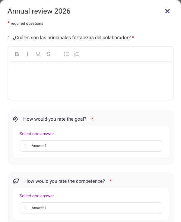 Preview of an evaluation template