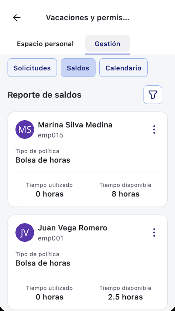 Reporte de saldos con el tiempo disponible actualizado a 2.5 horas