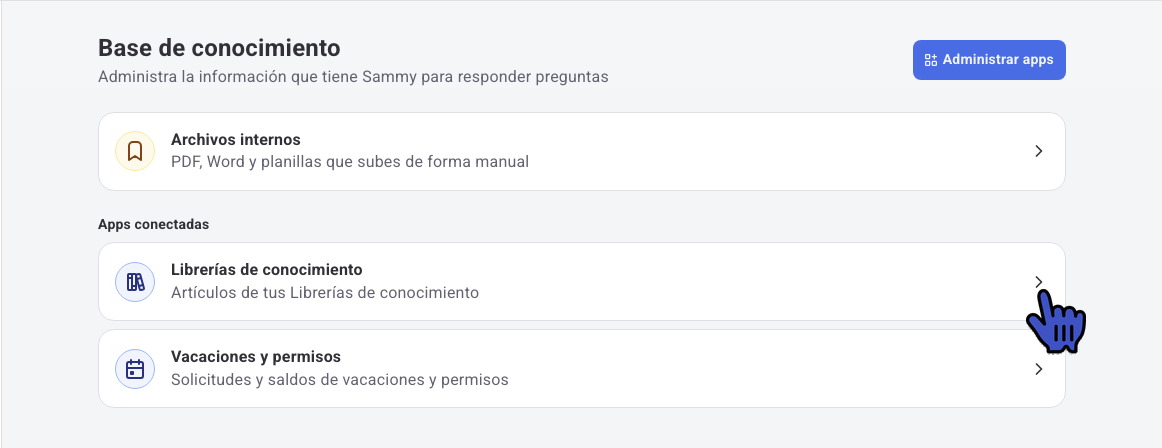 Base de conocimiento de Sammy AI con Librerías de conocimiento en Apps conectadas