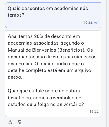 Resposta do Sammy sobre descontos em academias com base no Manual de Bienvenida