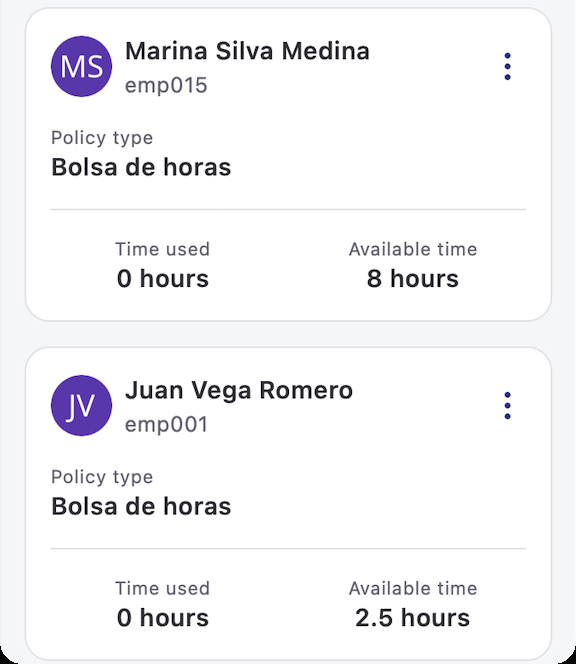 Balance report with the available time updated to 2.5 hours