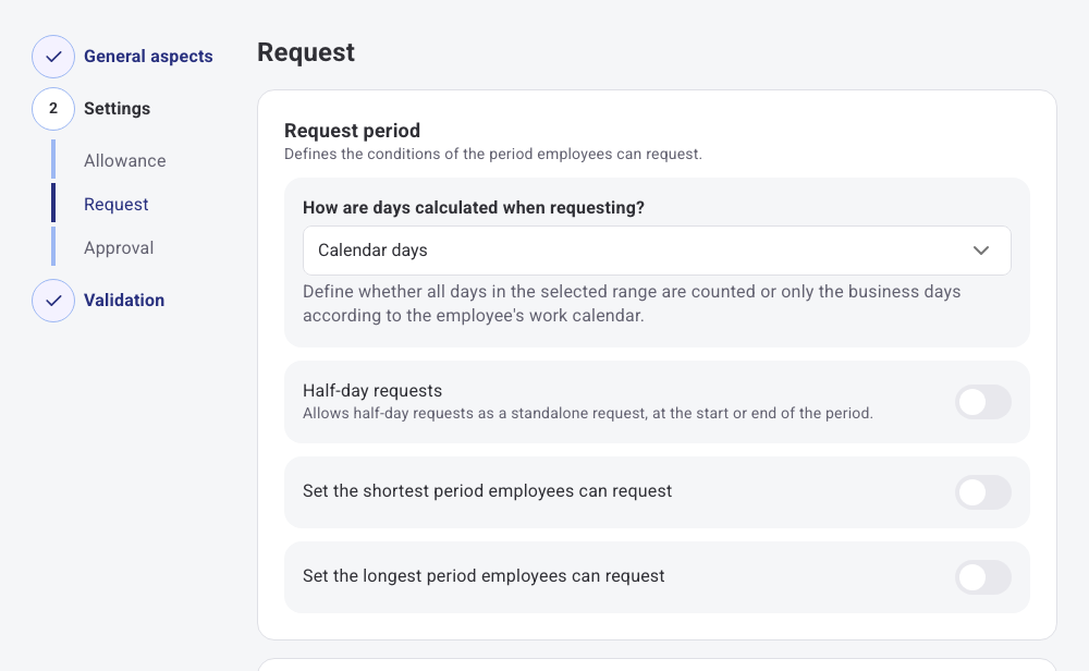 Request step inside Settings when editing the policy