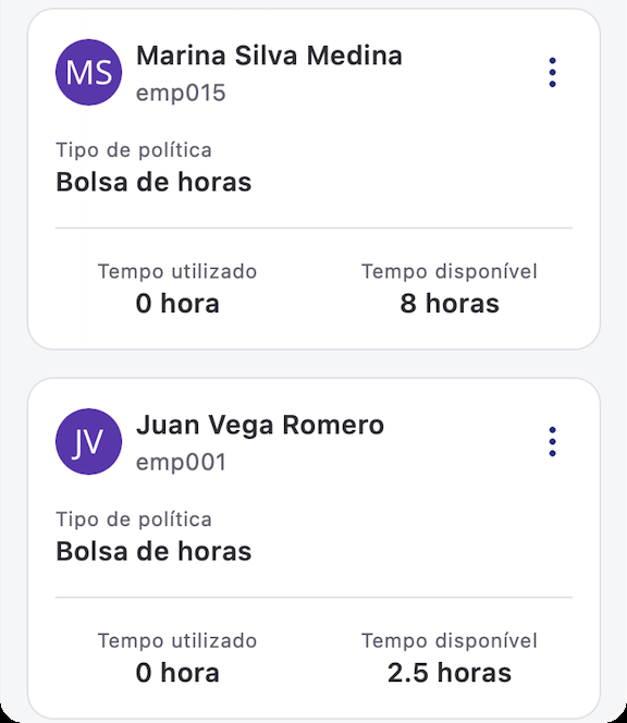 Relatório de saldos com o tempo disponível atualizado para 2.5 horas
