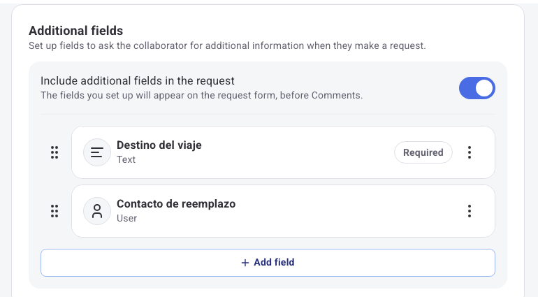 Additional fields section with two fields created